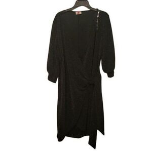 Dolls Kill Womens Black Sequin Deep V Neck Long Sleeve Wrap Dress Size 1XL